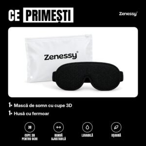 Ce primești: mască de somn 3D și husă cu fermoar